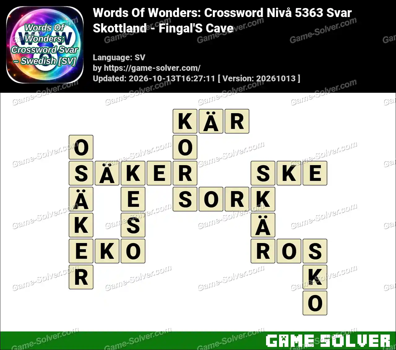 Words Of Wonders: Crossword Nivå 5363 Svar – Skottland – Fingal’S Cave